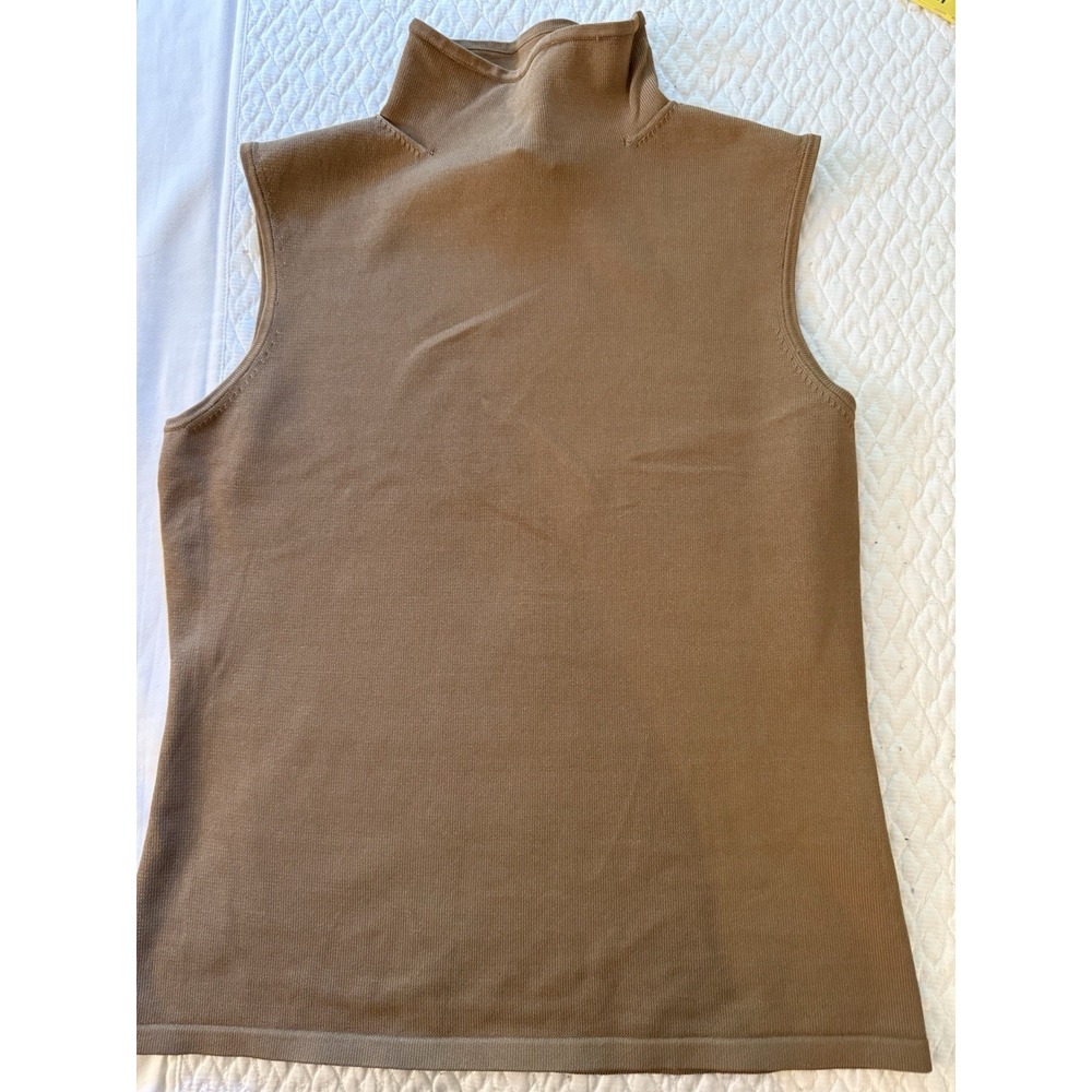 INC International Concepts Golden Brown Sleeveless Mock Neck Shirt Petite M